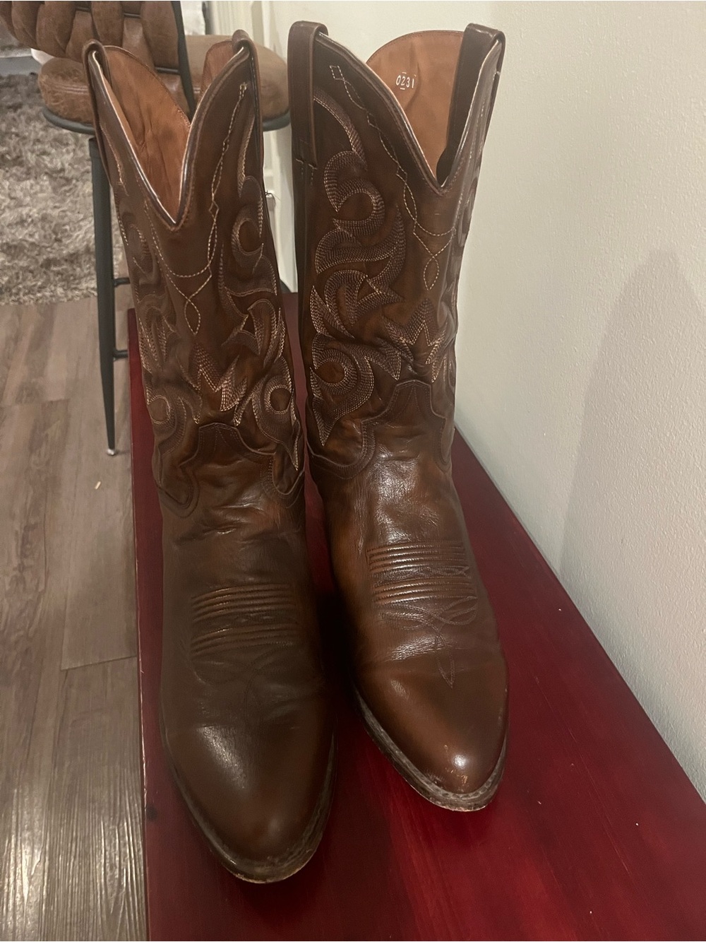 Dan Post Brown Leather Western Boots with Decorative Stitching